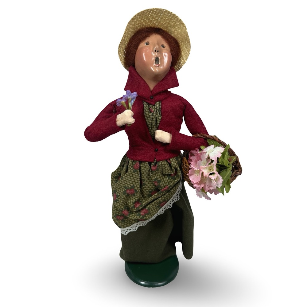 Byers Choice Carolers Cries of London 1994 Flower Girl Figurine Red Green 13.5"